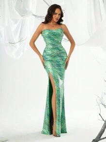 Grünes Abendkleid Für Damen Ohne Träger - Grün - Übersicht 1