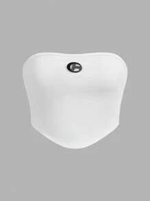 Coolane 女士不對稱褶皺針織束胸上衣 - 白色 - 查看 1