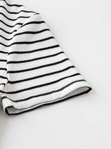 SHEIN LUNE 3 cái/bộ Của phụ nữ Sọc Cổ thuyền viên Thon gọn Áo thun - Nhiều màu - Xem 4