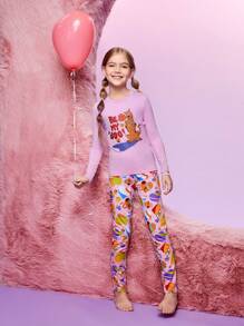 SCOOBY-DOO X SHEIN Tween Girl Snug Fit Cartoon Graphic Pajama - Multicolor - View 3