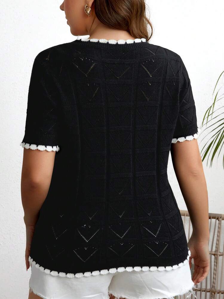 Plus Size Women's Round Neck Short Sleeve Knitted Top