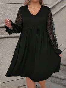 SHEIN Clasi 大尺碼蕾絲袖拼接裙