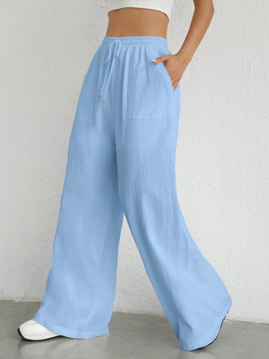 SHEIN EZwear Dambyxor med vävd elastisk midja - Babyblå - Visa 1