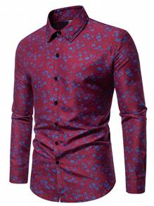 Manfinity Bizformal Men's Floral Printed Long Sleeve Shirt - Red - View 1