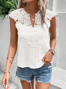 SHEIN Frenchy 刺繡貼花平駁領襯衫 - 米色 - 查看 5
