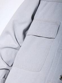 Manfinity Homme 1pc Men's Flip-Pocket Front Long Sleeve Denim Jacket - Grey - View 8