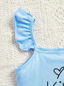 SHEIN 2入組少女針織背心和花卉印花短褲休閒套裝 - 淺藍色 - 查看 3