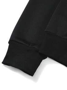 ROMWE MEN Men Letter Graphic Kangaroo Pocket Thermal Hoodie - Black - View 4