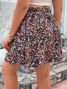 SHEIN Frenchy Plus Size Summer Small Floral Print Elastic Waist Skirt - Multicolor - View 5