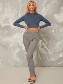 RueChic Mock Neck Solid Crop Tee - Grey - View 4