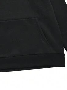 ROMWE MEN Men Letter Graphic Kangaroo Pocket Thermal Hoodie - Black - View 3