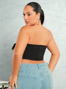 SHEIN BAE Mùa hè Khóa thắt lưng Không tay Ống ngọn Đen Co giãn Kích thước lớn Áo nịt ngực - màu đen - Xem 2