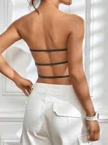 SHEIN EZwear Quý cô Màu thuần Không lưng Ống ngọn - Màu xám đen - Xem 2