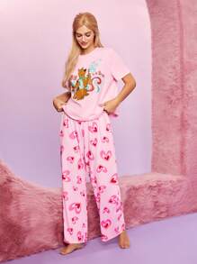 SCOOBY-DOO X SHEIN Của phụ nữ Hoạt hình In Trái tim Bộ mặc nhà - Nhiều màu - Xem 5