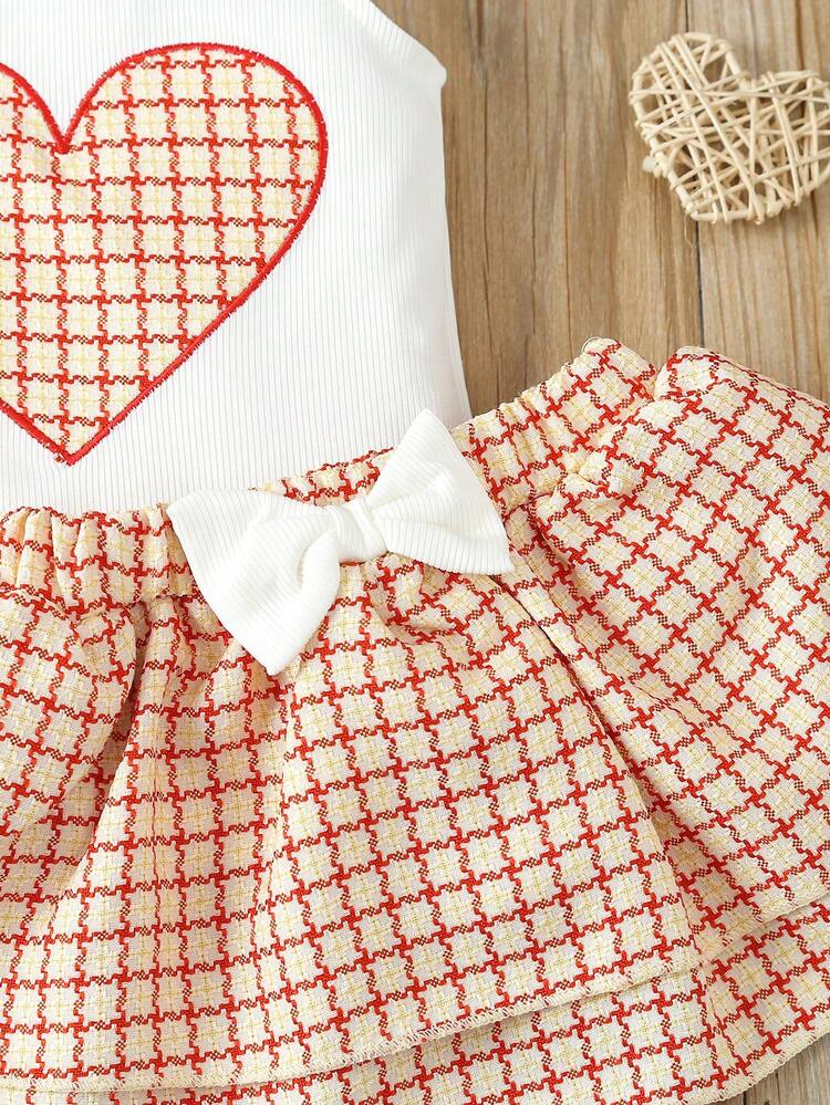Baby Girl Heart Embroidered Halter Top And Skirt Set