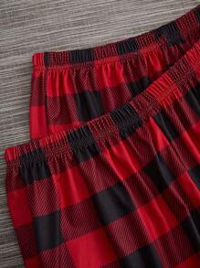 SHEIN Plus Size Patchwork Pocket Top, Plaid Shorts & Pants, Pajama 3pcs Set, Outfits,Christmas - Black - View 7
