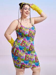 TOM & JERRY X SHEIN Plus Cartoon Graphic Slip Dress - Multicolor - View 8