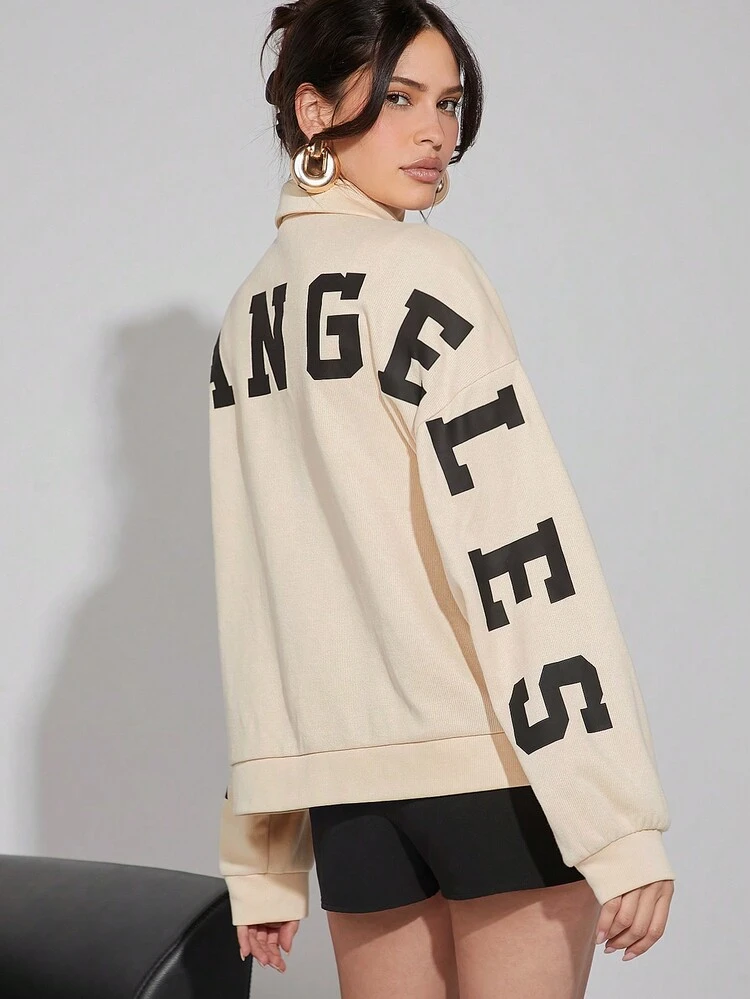 Women Back Letter Sweat Parka