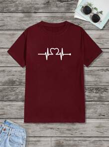Manfinity Homme Men's Heart Printed Short Sleeve T-Shirt - Burgundy - View 4