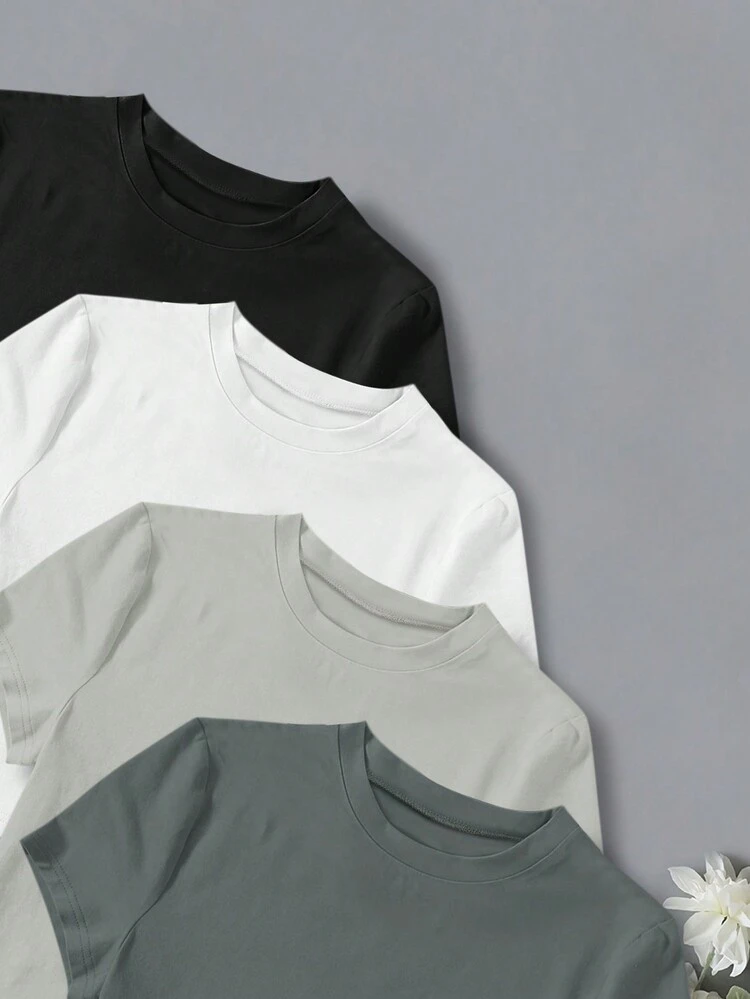 Women's Solid Color Round Neck Short Sleeve T-shirt