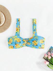 SHEIN Swim Top de bikini con patrón floral y detalle de nudo retorcido para el verano