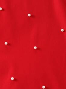 Vestido De Manga Curta Para Meninas Pré-adolescentes Com Decoração De Miçangas, Elegante E Delicado - Vermelho - Visão 4