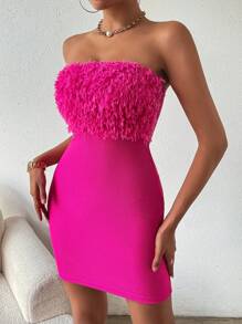 Chiquease Textured Strapless Bodycon Dress, Party & Valentine's Day - Hot Pink - View 5