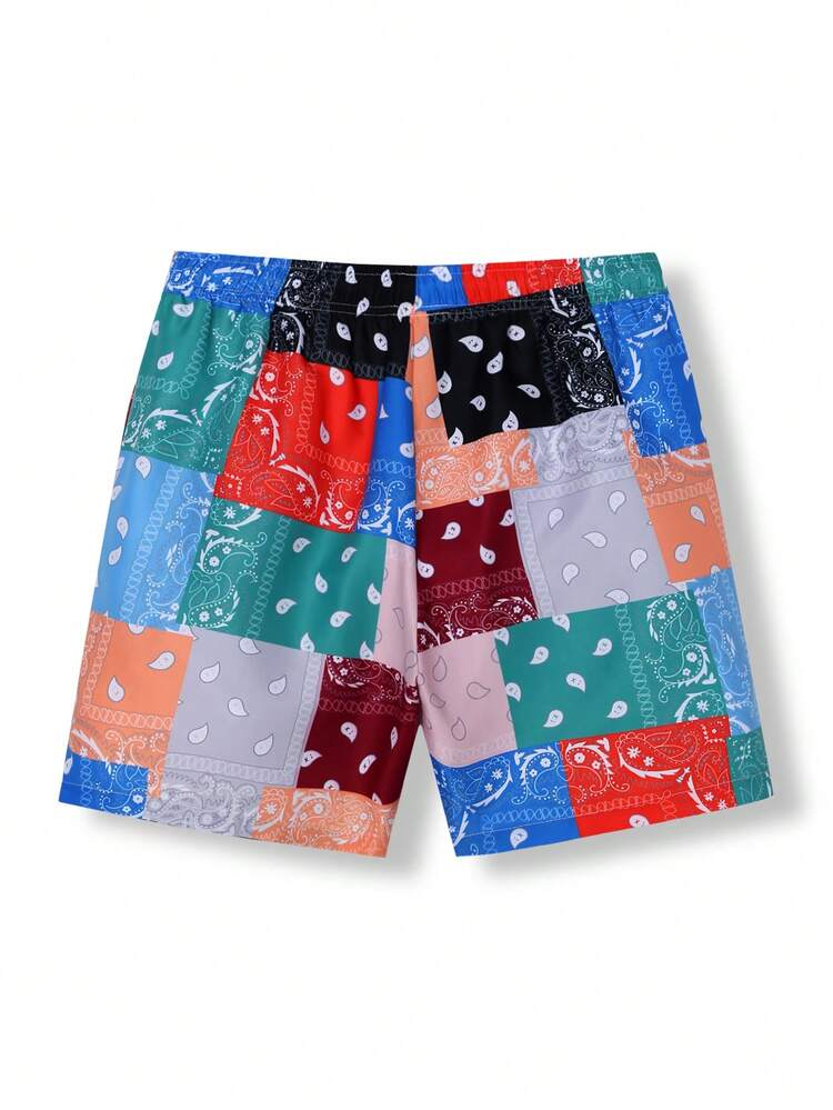 Men's Paisley Printed Drawstring Waist Beach Shorts
