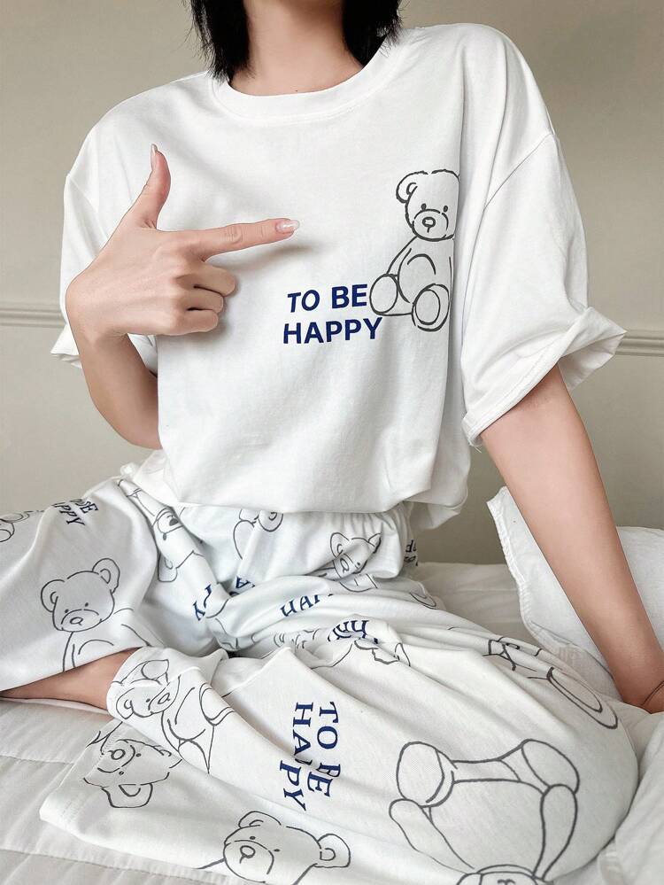 Cute Bear Pattern Pajama Set