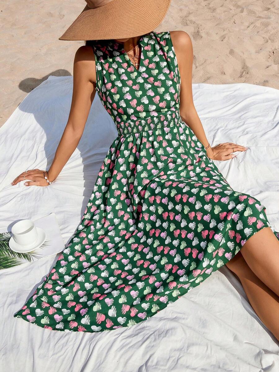 GENKIRA Sleeveless Printed Notched Neck Dress - Multicolor - View 1
