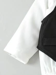 Souflis Souflis 多件寶寶男童紳士風格鈕扣襯衫，附蝴蝶結、吊帶和長褲四件套裝（輕盈），適用於秋冬 - 黑色 - 查看 7