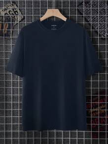 Manfinity Dauomo Men's Oversized Letter And Pigeon Printed Drop Shoulder Short Sleeve T-Shirt - Navy Blue - View 2