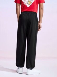 TOM & JERRY X SHEIN Men's Cartoon Patterned Elastic Cuff Pants - Black - View 2