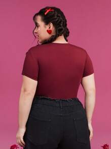 TOM & JERRY X SHEIN Plus Cartoon Graphic Bodysuit - Red - View 2