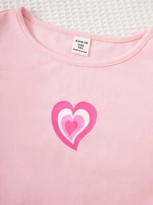 Tween Girls' Knit Short Tank Top For Summer Set With Heart Print, 4pcs For Spring/Summer