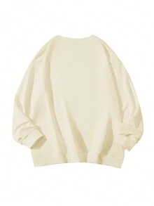 女士休闲圆领卡通字母印花时尚卫衣，秋冬 - 杏色 - 查看 2