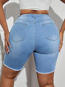 SHEIN SXY Plus Size Women's Distressed Denim Shorts  Summer Outfits For Women Festival Outfits  Casual Biker Shorts