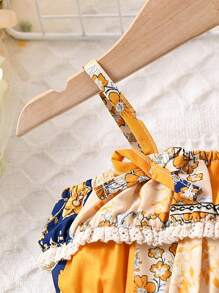 Baby Girls'  Scarf Printed Vintage Pattern Lace Strap Dress For Summer - Multicolor - View 6