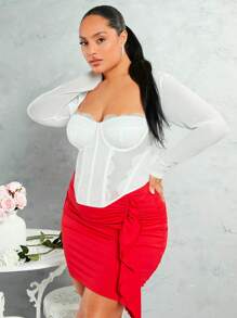 SHEIN BAE Plus Size Women's White Bustier Lace Patchwork Corset Top With Boning - White - View 6