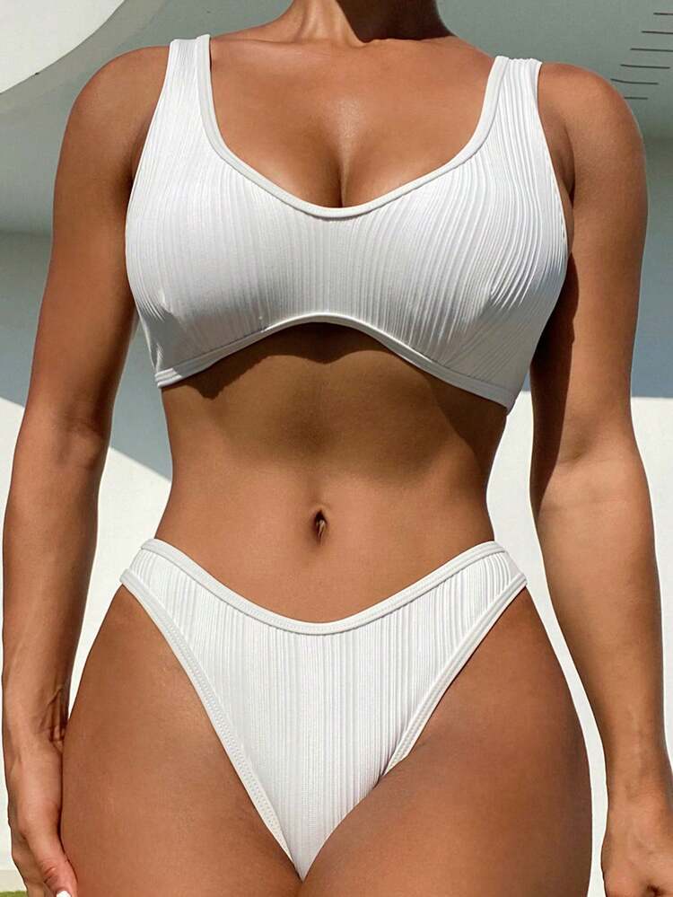 Solid Color Textured Bikini Set Wedding Summer