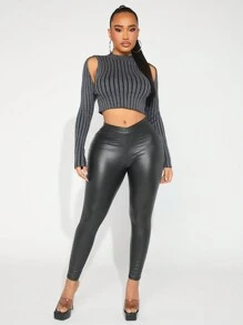 SHEIN SXY Của phụ nữ Dệt kim gân sọc Lạnh vai Quần skinny Áo len - Nhiều màu - Xem 5