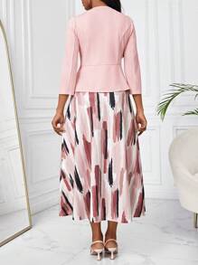 SHEIN Lady Women's Long Sleeve Single Breasted Coat And Sleeveless Dress 2pcs/Set