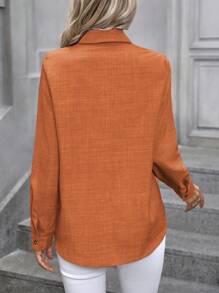EMERY ROSE 女式纯色长袖衬衫、长袖上衣 - 橘色 - 查看 2