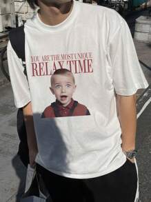 DAZY Men's Printed Portrait Short Sleeve T-Shirt,Graphic Tees - Beige - View 1