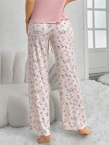 Pantalón de pijama con estampado de flores diminutas para mujer - Albaricoque - Ver 2