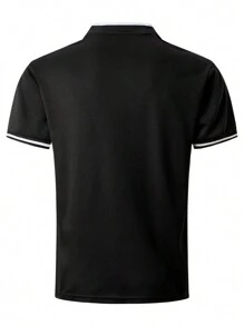 Men's Short Sleeve Polo Shirt With Stand Collar - Black - View 3