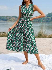 GENKIRA Sleeveless Printed Notched Neck Dress - Multicolor - View 3