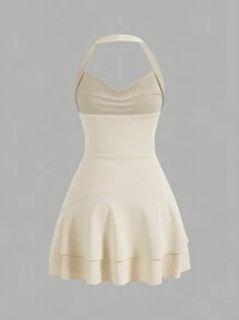 SHEIN MOD Knitted Halterneck Slim Fit Women's Bodycon Dress,White Graduation Dress