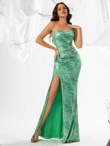 Grünes Abendkleid Für Damen Ohne Träger - Grün - Übersicht 3