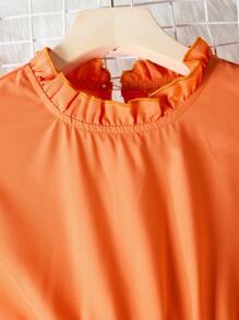 Vestido Con Cinturón Para Niña Tween Y Dobladillo Con Detalle De Volantes - Naranja Quemada - Ver 3